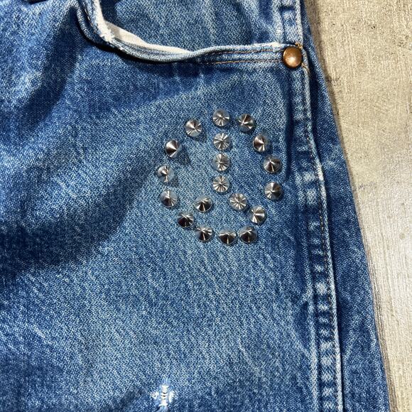 Y2K Wrangler 13MWZ Custom Patched Jeans 32x30 — Custom Hand-Stitched Work - Picture 4 of 9
